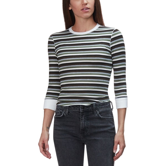 Free People Tops - NWT Free People Good on You Army Green Stripe Round Hem Ribbed Tee Top